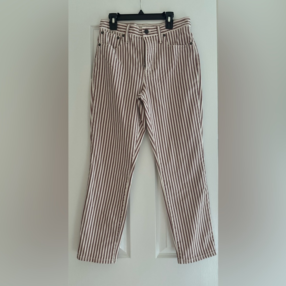 NWT Madewell high-rise slim crop boyjean - maroon stripe